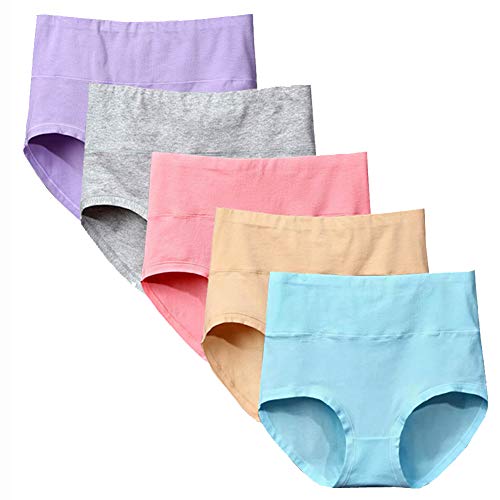 Anntry Mutandine da Donna in Cotone Morbido Intimo Traspirante Tinta Unita a Vita Alta a Piena Copertura Mutandine da Donna Multipack (L, 5Colori)