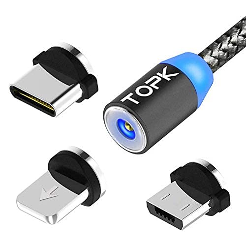 Cabo Carregador Magnético 3 Em 1 Tipo C Lightning Micro Usb Girátorio 360 Graus Iphone Samsung And