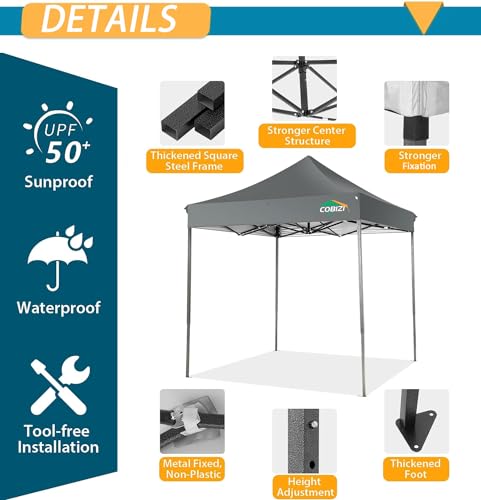 Image of COBIZI 10x15 Pop Up Canopy Tent,Heavy Duty Canopy(Gray Gray No Sidewalls)