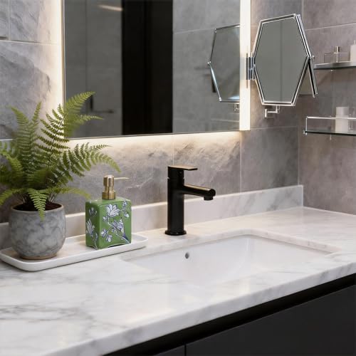 Ceramic Soap Dispenser, Floral-Bird Lotion Pump Bottle, Hand soap Dispenser with Removable Pump, Refillable Liquid Soap Dispenser for Bathroom & Kitchen Sink countertop, 12.9oz - Green