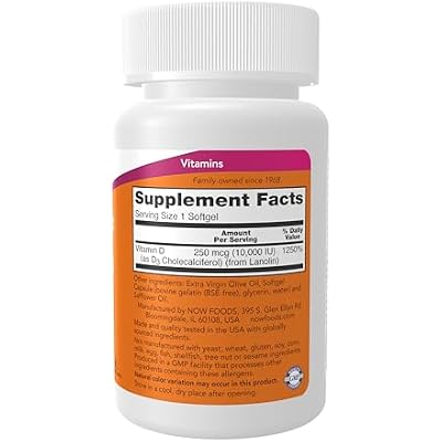 NOW Foods Supplements, Vitamin D-3 10,000 IU Softgels, Vitamin D, Joint Support, 240 Softgels