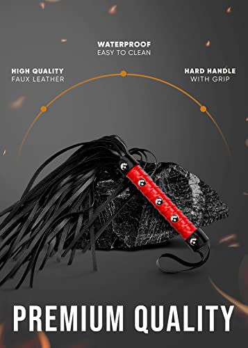 Image of Feather Tickler 15 inch, French Tickler Black, Feather Ticklers Teasers - Red Whip 20 inch, Faux Leather Whip for Cosplay