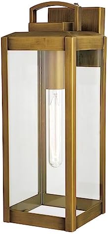VAXCEL Kinzie Outdoor Porch Light, 6" W x 16.75" H Gold Brass Outdoor Lantern, Modern Dusk to Dawn Wall Light for Porch, Patio, Deck, or Front Door