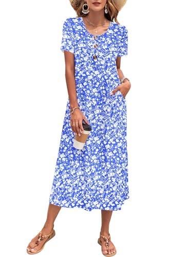 MOLERANI Tshirt Floral Crew Neck Dress for Women with Pockets Lightweight Beach Dress for Church,Resort,BY WT S Floral,M