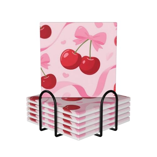 Dessous de verre absorbants céramique liège motif nœud rose table salon