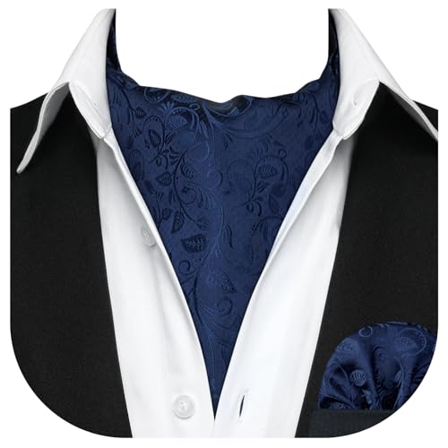 HISDERN Krawattenschal Marine Blau Herren Elegant Paisley Krawatte und Einstecktuch Set Business Halstuch mit Taschentuch