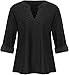 Women's V Neck Jacquard Long Sleeve Simple Casual Shirt Tops Soft Rayon Blend Loose Fit Blouse Daily Wear Shirts (Black,X-Large)