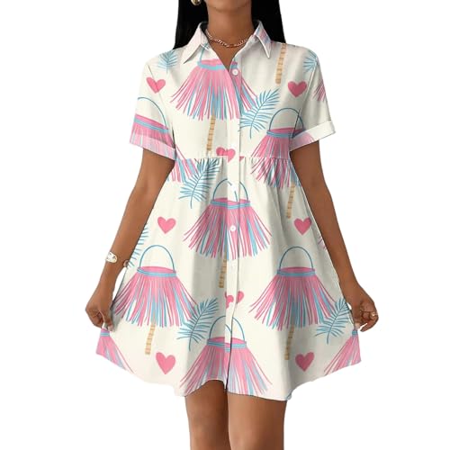 Robe chemise femme col montant boutonné coupe ample feuillage