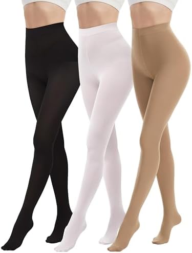 3 Pairs 80D Tights for Women Opaque Black High Waisted Stockings Womens Footed Pantyhose with Reinforced Toe