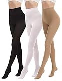 DDOBB 3 Pairs 80D Tights for Women Opaque Black High Waisted Stockings Womens Footed Pantyhose with Reinforced Toe Black/White/Nude Large-X-Large