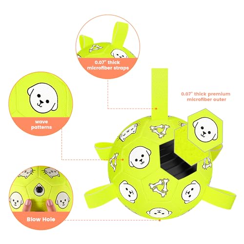 Image of 6 Inch Dog Soccer Ball, Interactive Dog Toys for Small Dogs | Floating Water Toys, Jolly Ball with Straps, Durable Outdoor Training Dogs Tug Toy, Outside Pet Toys, Birthday Gift for Puppy