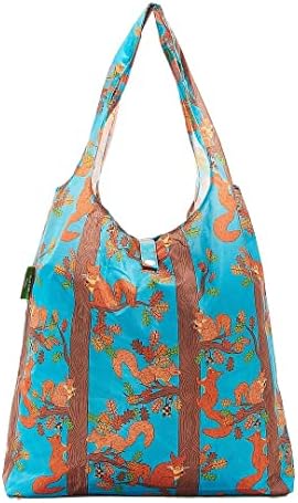 Eco Chic Lightweight Foldable Reusable Shopping Bag | Water Resistant Shopping Tote Bag | Folds Into Attached Pouch for Storage | Made from Recycled Plastic Bottles (Squirrel Blue)