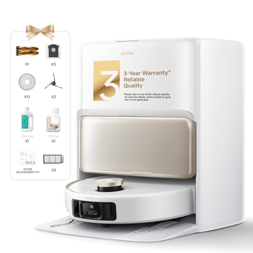 Mova V50 Ultra Complete Robot Vacuum and Mop Self-Cleaning, 24,000 Pa Suction, Liftable Navigation with Obstacle Overcoming and Warm Water Mopping with DuoSolution System Designed for Pets