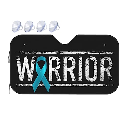 Ovarian Cancer Warrior Aweareness Ribbon Foldable Car Windshield Sunshade Blocks Heat and Sun Glare Uv Rays