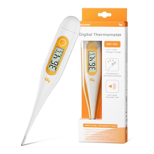 Digitales Fieberthermometer, Rektal, Oral, Achselthermometer Fieber Thermometer für Baby Kinder Erwachsene, Genaue und Schnelle Ablesungen, Wasserdichte Sonde, orange