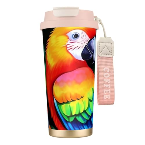 KLOPH 18oz Travel Coffee Mug Colored Parrot Tumbler with Lid