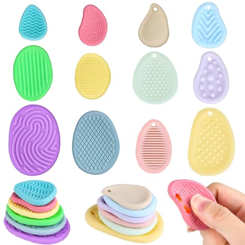 12 Pack Fidget Toys Sensory Stone with Different Patterns Textured Soft Stone Silicone Worry Stone for Autism Kids Fidget Stress Toys Calming Toys for Anxiety Relief