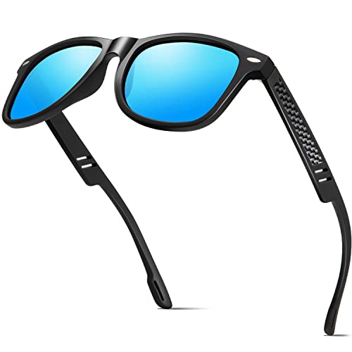 ANYLUV Gafas de sol polarizadas para hombre y mujer, gafas de sol para mujer, gafas de sol vintage con protección UV., 05 Matt Black Blue, M