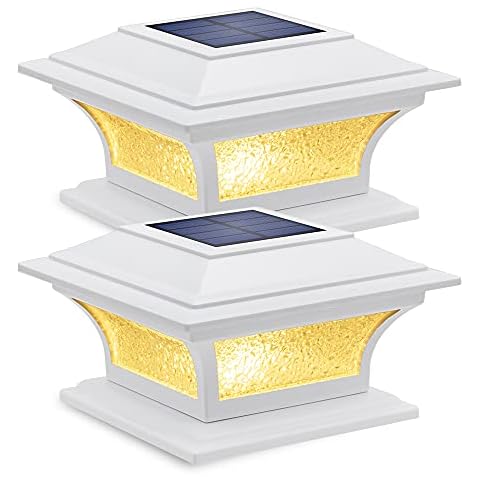 Siedinlar Solar Lights Outdoor Solar Post Lights 2 Modes LED Light Glass Waterproof for Garden Fence Patio 4x4 5x5 6x6 inch Wooden Posts Warm White/Cool White (2 Pack) Cover