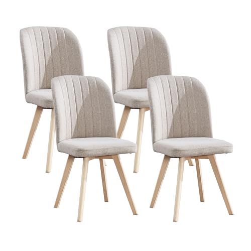 M1C - Pack 4 Sillas Xara, Sillas de Comedor Estilo Moderno, Ergonómicas, Asiento y Respaldo Tapizados, Patas en Madera de Pino (Beige)
