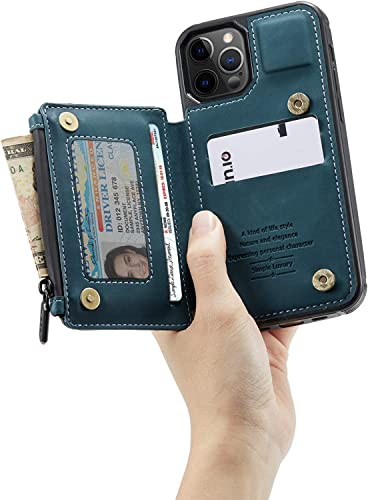 Étui iPhone 12 Pro en cuir avec blocage RFID et porte-carte antichoc bleu