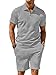 PLEPAN Men's Polo Shirt and Shorts Set Summer Outfits Fashion Casual Short Sleeve Polo Suit for Men 2 Piece Short Set Grey S