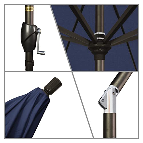 California Umbrella 7.5' Round Aluminum Market Umbrella, Crank Lift, Push Button Tilt, Bronze Pole, Olefin Navy Blue #TOP4
