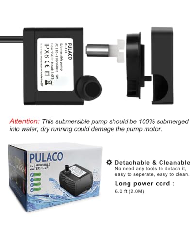 Image of PULACO 50GPH 3W Mini Submersible Water Pump with 3.3 FT Tubing for Aquariums, Fish Tank, Pond, Fountain, Hydroponics