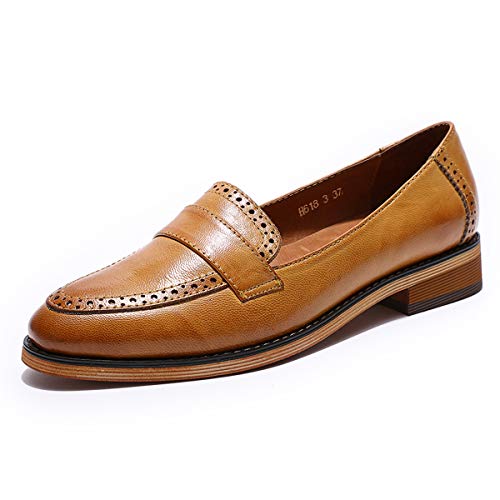 Image of Mona flying Women's Classy Leather Penny Loafer Dress Casual Slip on Flat Office Work Shoes for Ladies