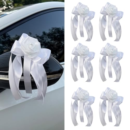 zmoso Wedding Car Decoration Flowers, Artificial White Bow Cars Decorative Flower Rose for Door...
