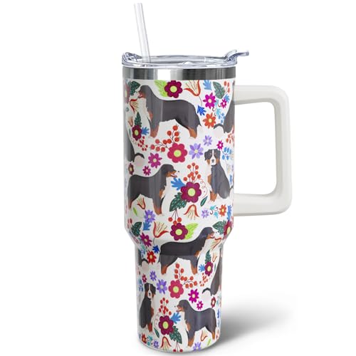 puhnhsv 40 oz Bernese Mountain Dog Tumbler with Handle, Insulated Cup Bernese Mountain Lovers Gifts