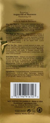 Image of OGX Renewing + Argan Oil of Morocco,Cold-Pressed Argan Oil for Hair Penetrating Treatment & Shine,Moisturizing & Strengthening Silky-Oil for All Hair Types,Paraben-& Sulfate Free,3.3 fl oz,(Pack of 2)