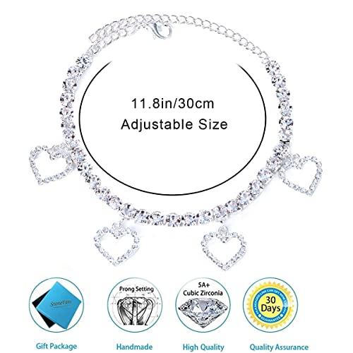 Stonefans Rhinestone Heart Anklets Bracelet Crystal Beach Love Ankle Bracelet Pendant Nightclub Adjustable Foot Jewelry Accessories For Women Girls Gift #TOP3