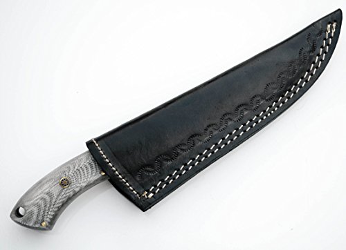 Whole Earth Supply Drop Point Damascus Hunting Knife With White & Gray German Micarta Skinning Custom Knives With Leather Sheath #TOP3
