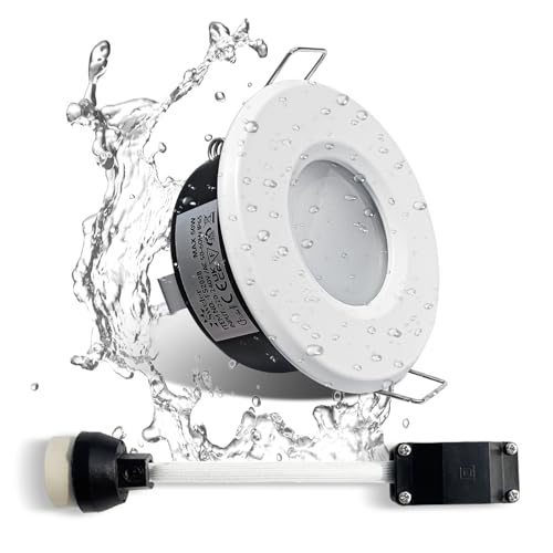 Sweier Spot Encastré Étanche IP65, Luminaire étanche blanc mat Plafonnier LED, Aluminium coulé, Angle 38°, Coupe 68mm - Compatible ampoules GU10 (non incluses),...