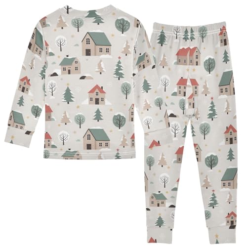 Pajama Sets Long Sleeve Winter Houses Trees Snow Scene Soft Comfy Sleepwear 2 Piece PJS 3-8T3