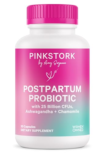 Image of Pink Stork Probiotics for Postnatal Women - 30 Billion CFUS with Ashwagandha and Chamomile, Postpartum Essentials for Hormone Balance, Mood Support, Gut Health, Digestive Wellness, 30 Capsules