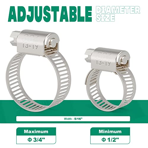 OURU 40PCS Hose Clamps Stainless Steel Adjustable 1/2\"– 3/4\"(13-19mm) Worm Gear Hose Clamp Kit,Small Metal Hose Clamps Set for Automotive,Plumbing,Intercooler,Pipe,Fuel Line Radiator Clamps - Thumbnail 2
