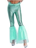 Agoky Pantalones De Sirena para Mujer Mallas Largas Pantalones Elásticos Leggings Metálicos Brillantes Disfraz para Fiesta Temática Carnaval Verde Claro 3XL