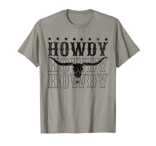 Retro Howdy Cow Bull Skull Cowboy Cowgirl Western Country T-Shirt