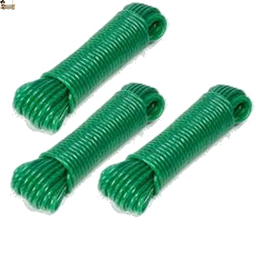 BricoLoco.com 3x15 MTS.Cuerda tendedero Forrada. para Tender Ropa en el Exterior o Interior. Tendedero de poleas, persiana, toldos. Polietileno Revestido. Ø 5 mm. (15, Verde)