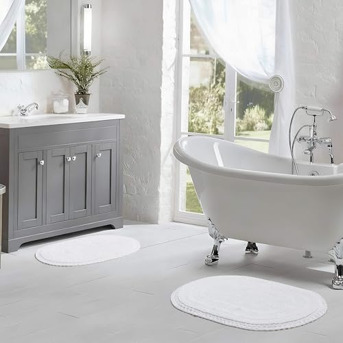 Laura Ashley Camilla 100% Cotton Oval Bath Mat 2-Piece Set with Crochet Border, Soft & Absorbent, Bright White 17" x 24"/20" x 32" Bathroom Rugs by Laura Ashley - Used condition - Image 7