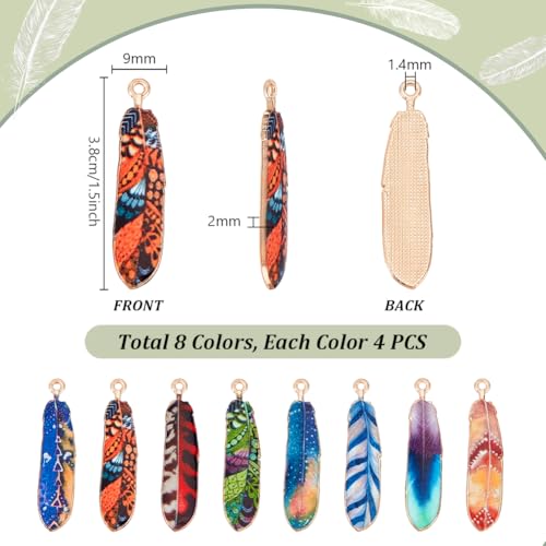 PH PandaHall 32Pcs Feather Charms, 8 Colors 1.5 inch Enamel Feather Pendants Native American Charms Bohemian Wing Charm Plumage Charm for Earrings Dreamer Catcher Necklace Bracelet Jewelry Macrame by PH PandaHall - Used condition - Image 2