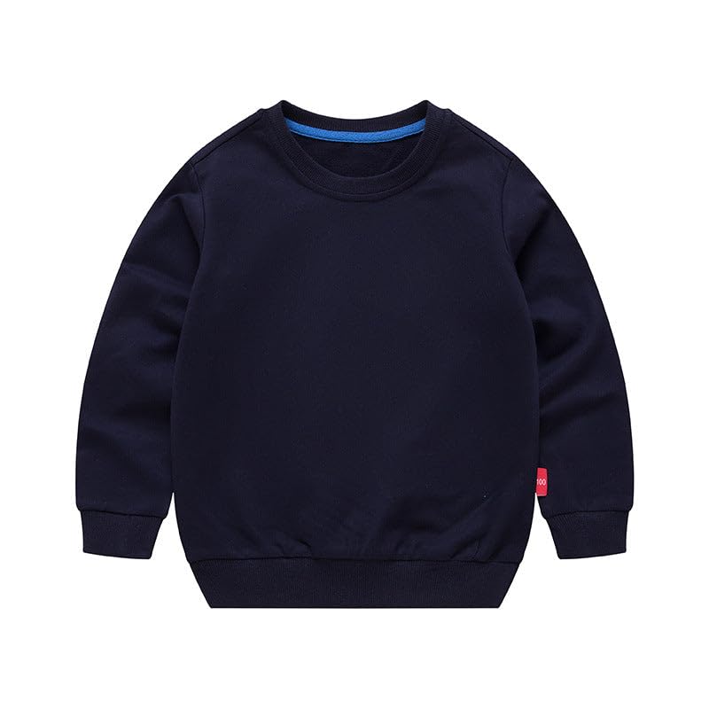 Boys Solid Color Pullover Blue Sweatshirt - Navy Blue - 4 Years