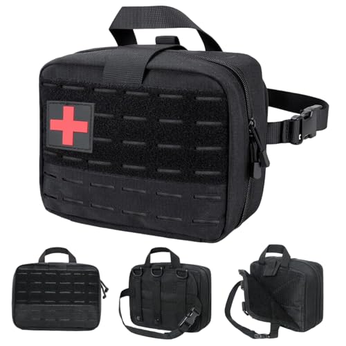 Bolsa de primeros auxilios, bolsa médica de 9x7x3 pulgadas con mango y multi-compartimentos y bucles, kit de primeros auxilios de trauma, organizador de medicina de nylon para el hogar, viajes, al ai