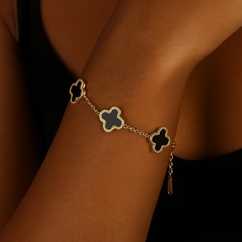 18K Gold Plated Clover Bracelet for Women Fashion Simple Four Leaf Lucky Flower Bracelets Women Adjustable Plated Jewelry Christmas Wedding Birthday Best Gifts (Golden)2