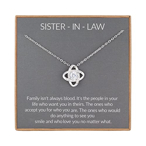 Famdecor Collar para cuñada, regalo para cuñada, plata de ley, collar de nudo de diamantes de imitación para cuñada, regalo de cumpleaños, color verde, Plata esterlina, Diamantes de imitación