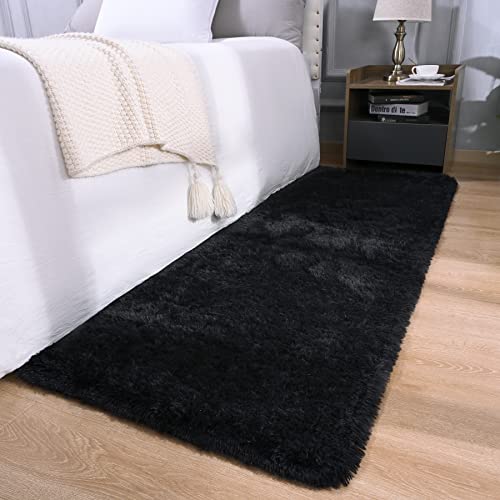 Detum Black Runner Rug 2' X 6' Fluffy Area Rugs For Bedroom Bedside Soft Living Room Shag Rugs Hallyway Entryway 24 X 72 Inch Room Decor #TOP1