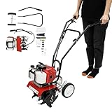 ROGONPDK Benzin Gartenfräse, Motorhacke 52CC Radantrieb Ackerfräse, 2-Takt Bodenfräse, Kultivator, 52CC 2,3 PS Benzin Gartenhacke, Bodenhacke, Selbstantrieb Motorhacke Bodenfräse