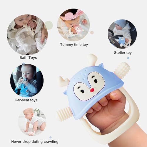 Image of Smily Mia Teething Toys for 0-6Months, Silicone Baby Teethers for 3-6Months, Teething Mitten for 6-12M Baby Teething Relief, Hand Teethers for Infants, Ocean Blue